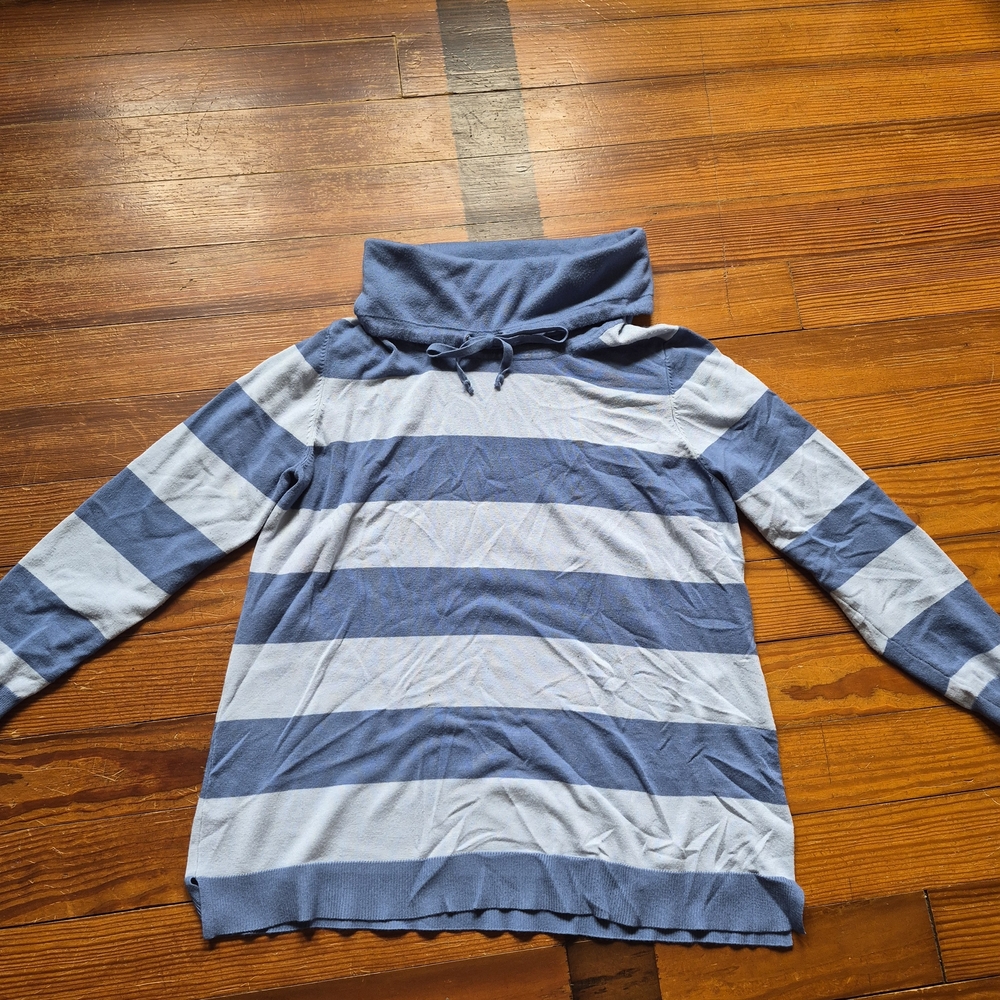 Christopher & Banks Blue and Light Blue Striped Cowl-Neck Sweater